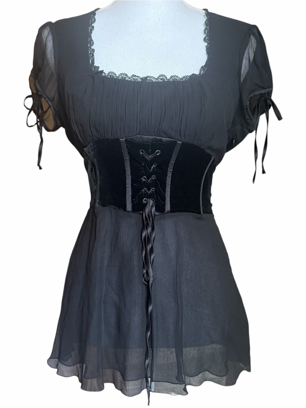Y2K Vintage Bebe Corset Tie Milkmaid Peasant Blouse